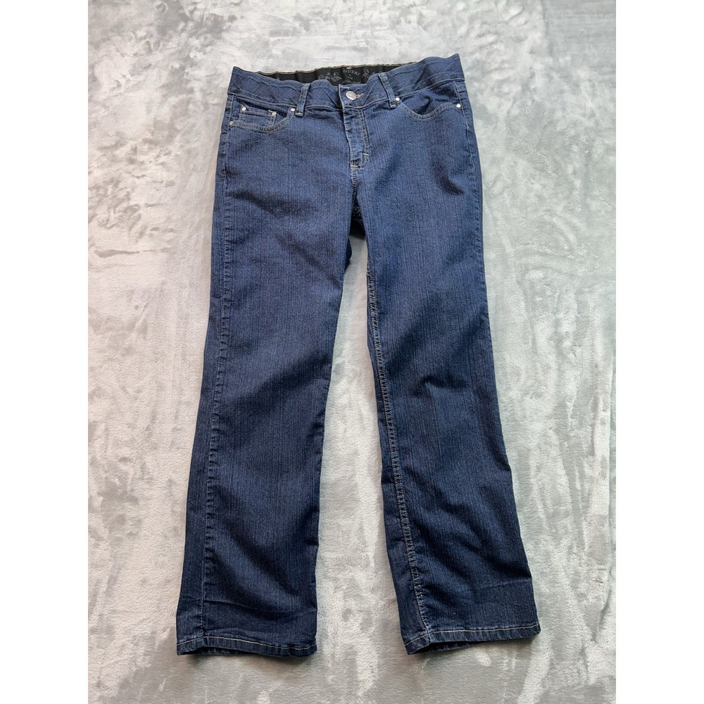Riders By Lee Womens Sz 12P Blue Jeans Straight Leg Stretch Mid Rise Dark Denim